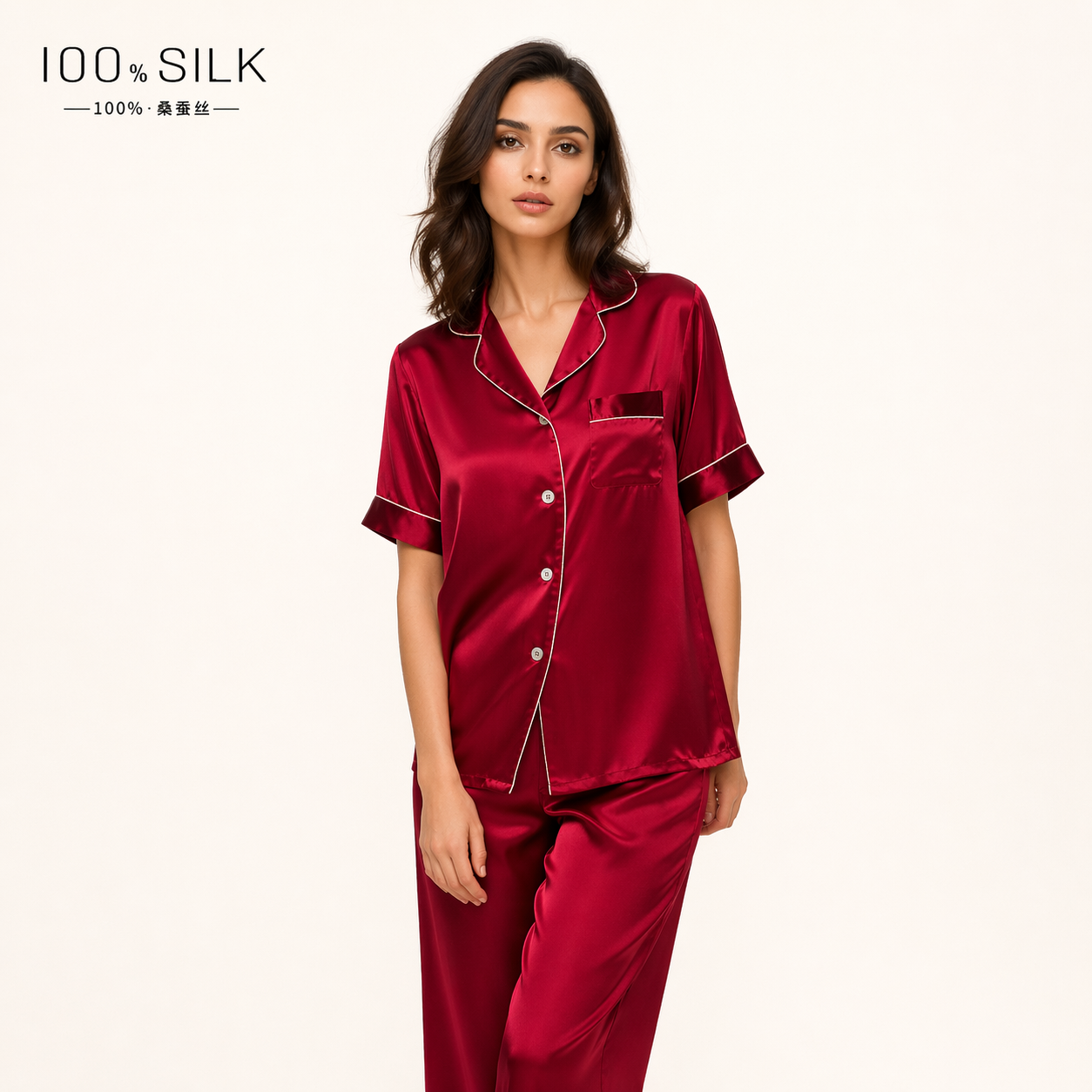 Pentiza - Short Sleeves With Long Pants Pajama Set