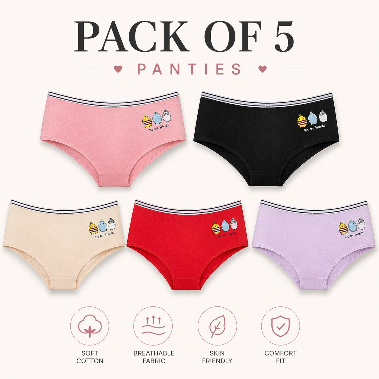 Pentiza - Velmora Pack of 5 Cotton Comfort Panties