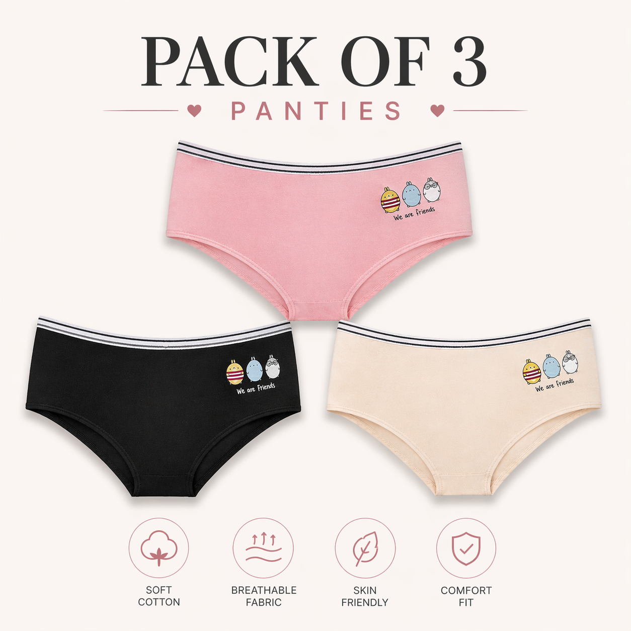 Pentiza - Velmora Pack of 3 Cotton Comfort Panties