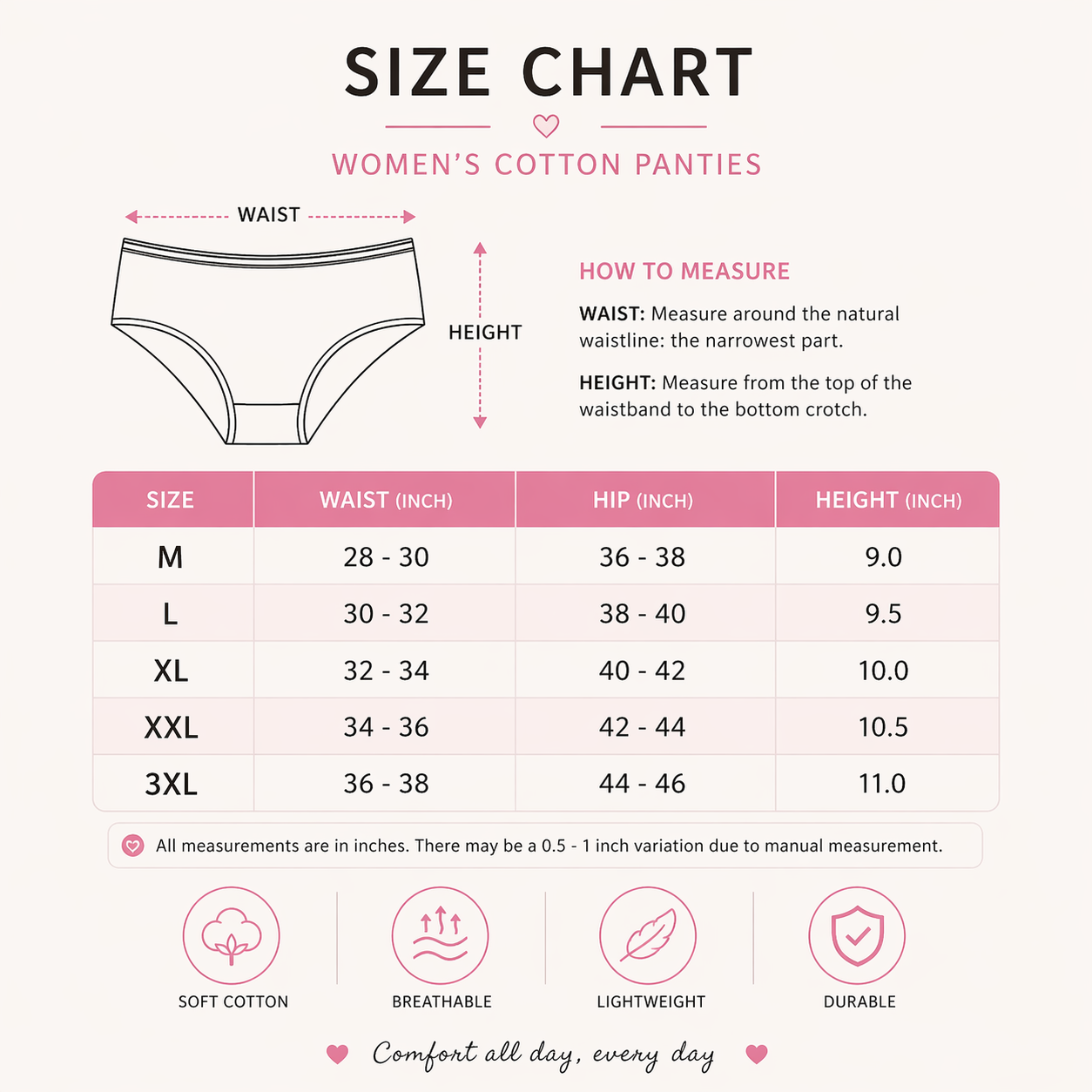 Pentiza - Velmora Pack of 5 Cotton Comfort Panties