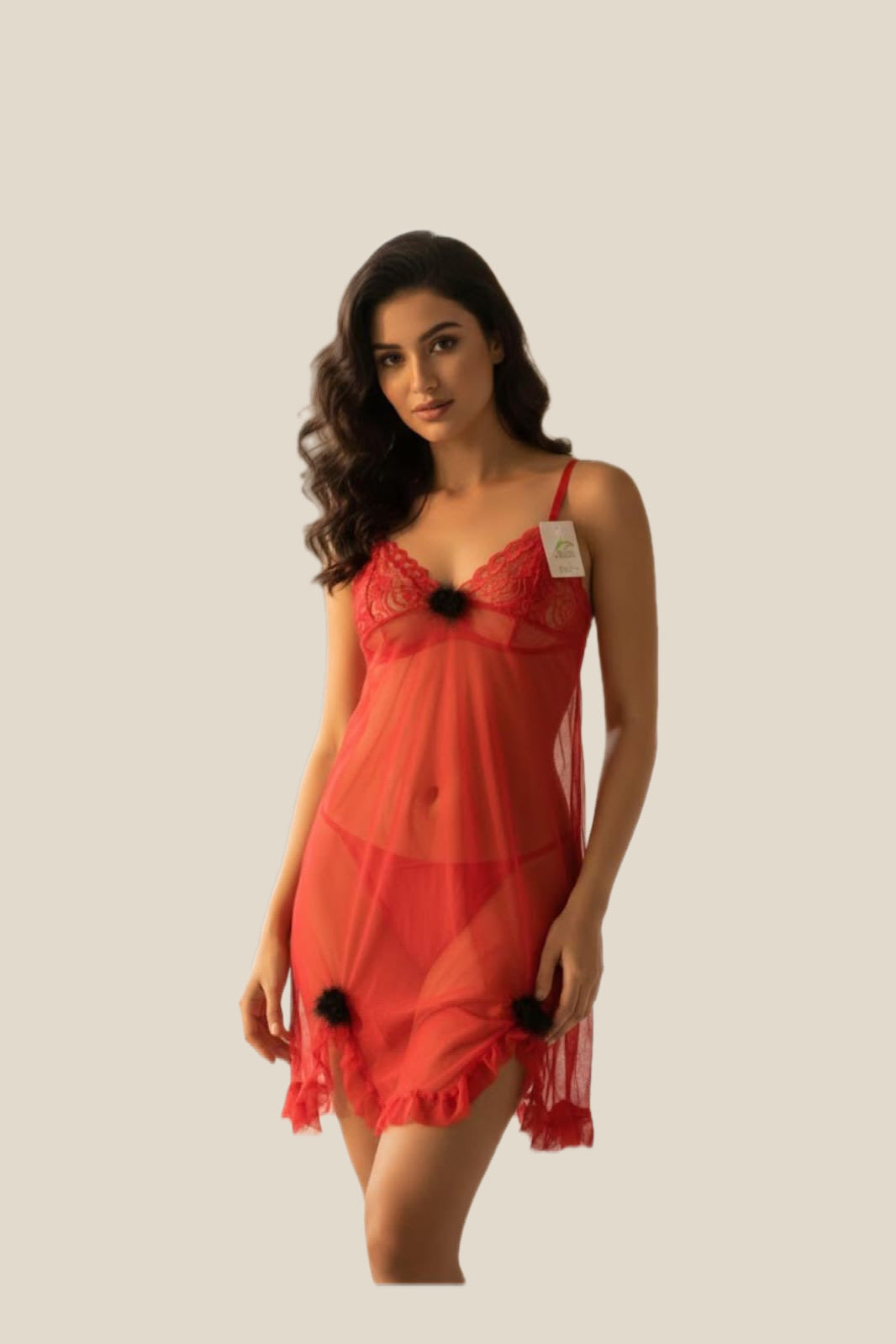 Pentiza – Crimsona Sheer Lace Babydoll Nightie - Red